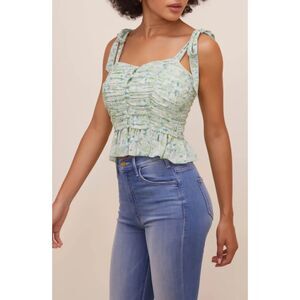 ASTR The Label Floral Ruched Tie-Shoulder Top | Size S